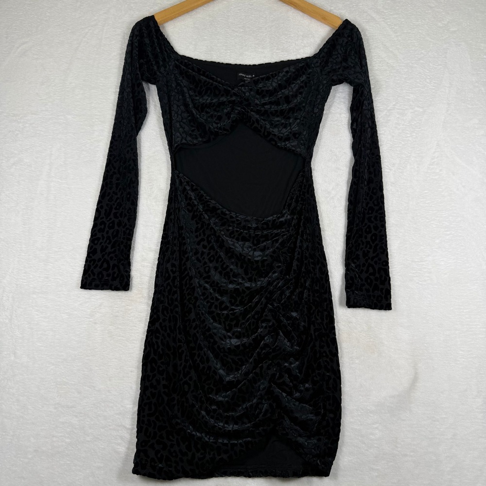 Naked Wardrobe Black Leopard Velvet Burnout Cutout Mini Dress NW-D0886 Large‎